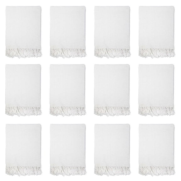 Arkwright Common Ground Cotton Throw Blankets (Case of 12), Herringbone Pattern, 50 x 70 Inch, White