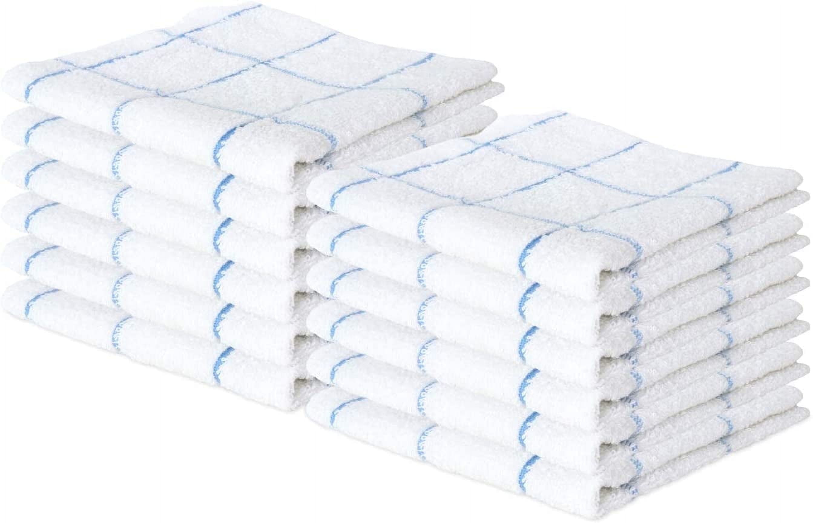 Blue and White Cotton Terry Dishcloth Set, 12 Pack