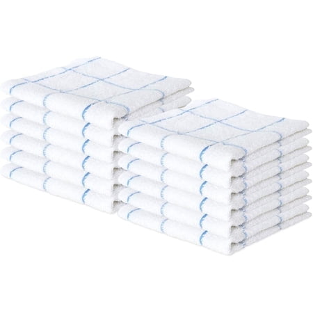 Arkwright Cotton Kitchen Dishcloths (12 Pack, 12x12 in.) Blue and White Windowpane Stripes