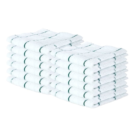 Arkwright Cotton Kitchen Dishcloths (12 Pack, 12x12 in.) Green and White Windowpane Stripes