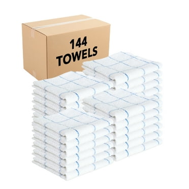 Arkwright Cotton Kitchen Dishcloths (Bulk Case of 144, 12x12 in.) Blue and White Windowpane Stripes
