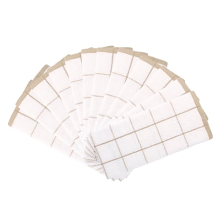 Arkwright Kitchen Towels (12 Pack), 15 x 25 in., 100% Cotton, Tan & White Windowpane Pattern