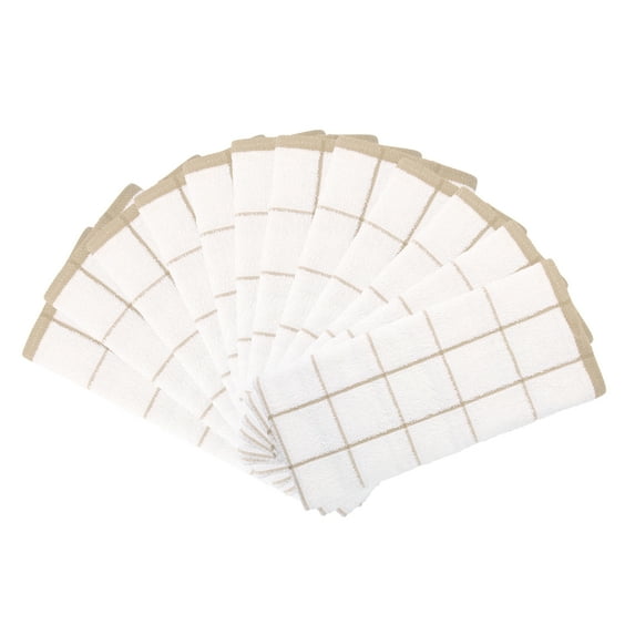 Arkwright Kitchen Towels (12 Pack), 15 x 25 in., 100% Cotton, Tan & White Windowpane Pattern