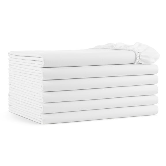 Arkwright Fitted Bed Sheets (Pack of 6), 200 Thread Count., Cotton Poly Blend, White with Color Coded Hem, Queen Bed Size