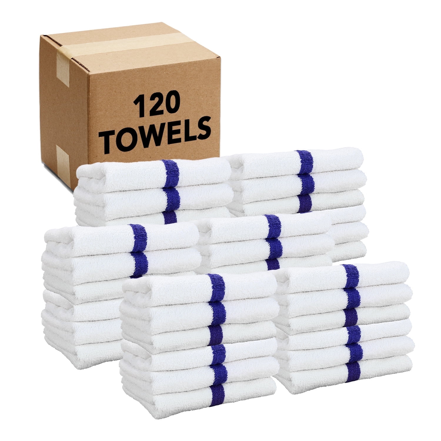 Arkwright Gym Hand Towels (Bulk Case of 120), 16x27, Ring Spun Cotton, Blue Stripe