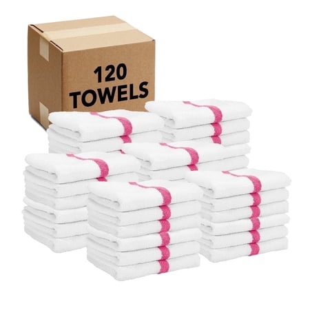 Arkwright Gym Hand Towels (Bulk Case of 120), 16x27, Ring Spun Cotton, Pink Stripe