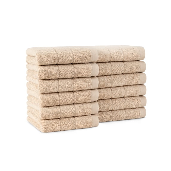 Arkwright Home Family Essentials Washcloths (Pack of 12), 12x12, Cotton, Beige