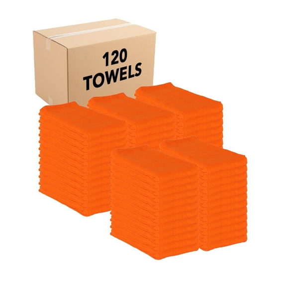 Arkwright Huck Weave Cleaning Cloths (Bulk Case of 120), 16x26 , Multi-Purpose, Absorbent, 100% Cotton, Orange