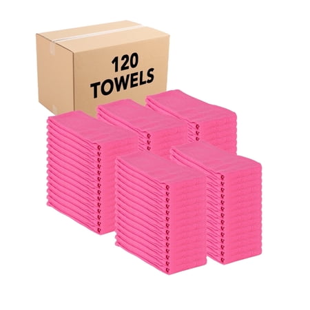 Arkwright Huck Weave Household Cleaning Cloths, 100% Cotton, Lint-Free, Pink, 120 Count