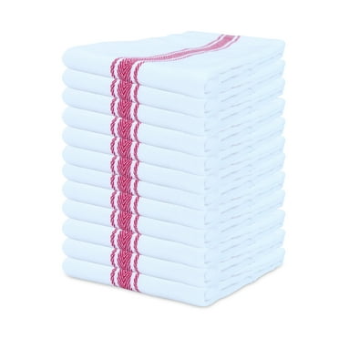 Arkwright Kitchen Herringbone Tea Towels, Pack of 12, White with Red Stripe, 100% Cotton, 15 x 25 in