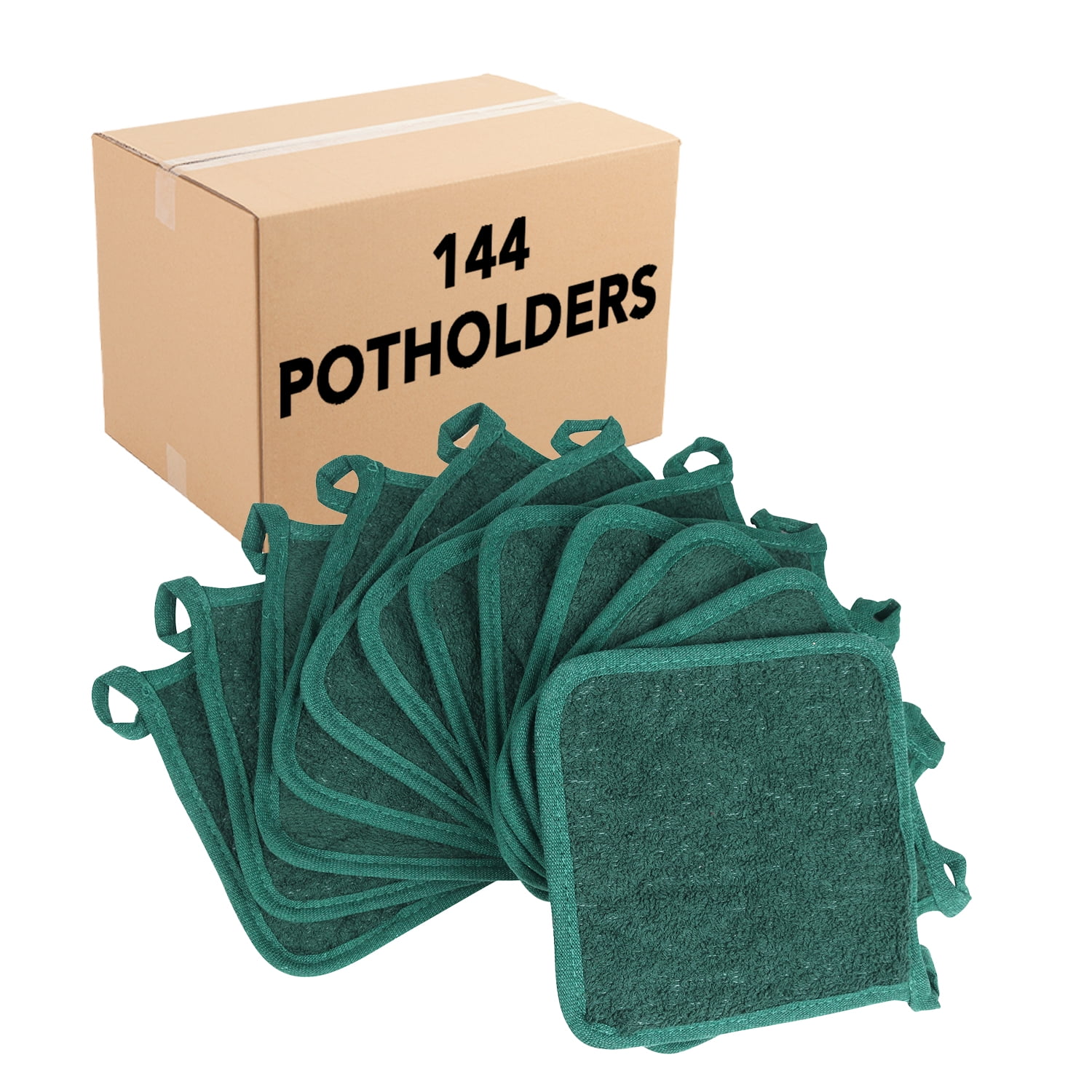 Arkwright Kitchen Pot Holders (Bulk Case of 144), Green, 7 inchx7 inch, 100% Cotton, Soft & Heat Resistant, Size: 7 x 7