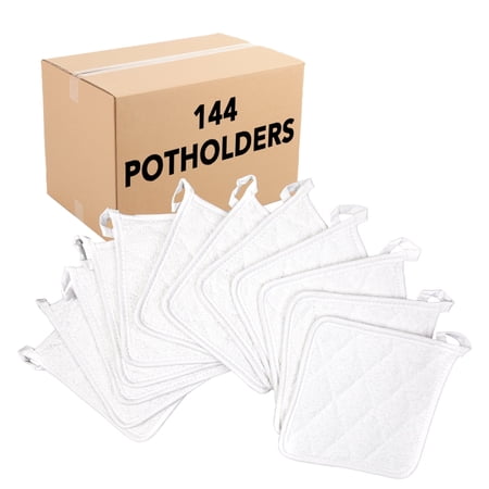 Arkwright Kitchen Pot Holders (Bulk Case of 144), 7"x7", 100% Cotton, Soft & Heat Resistant, White
