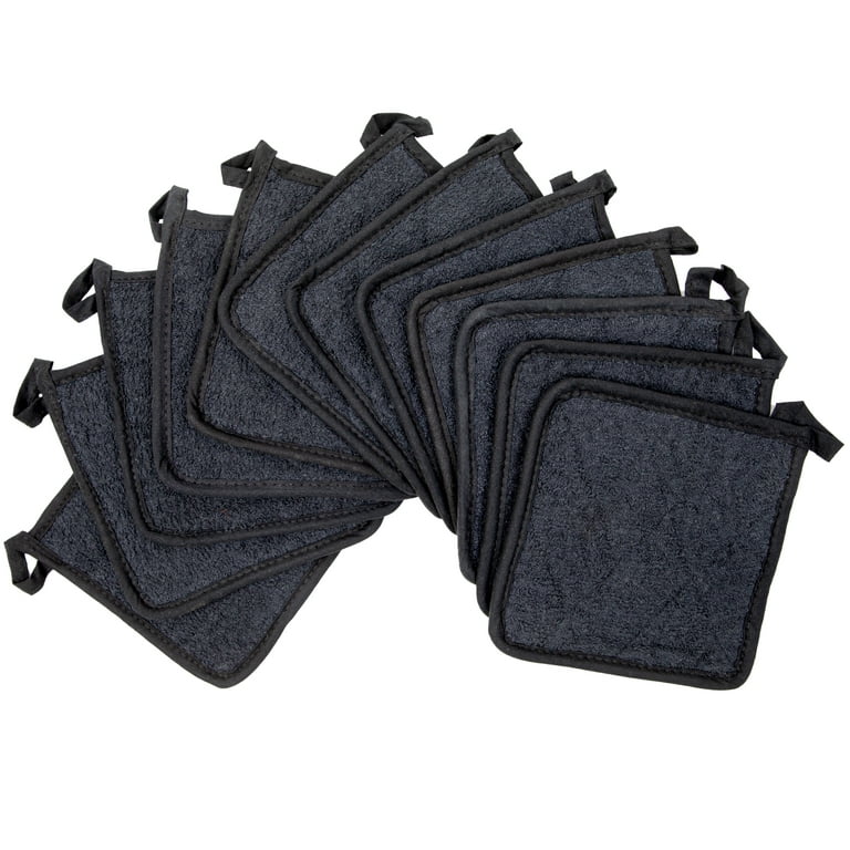 Arkwright Kitchen Pot Holders (Pack of 12), Cotton, 7x7, Black 