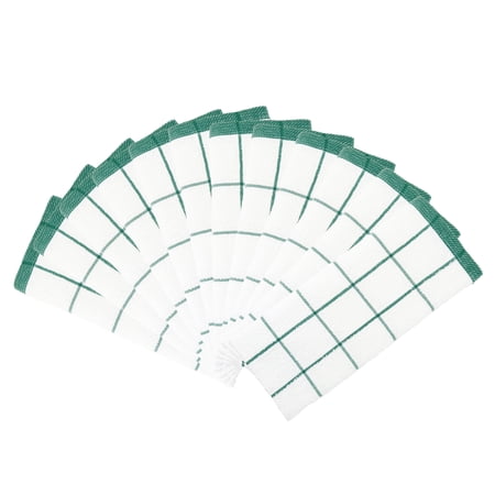 Arkwright Kitchen Towels (12 Pack), 15 x 25 in., 100% Cotton, Green & White Windowpane Pattern