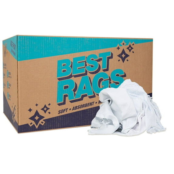 Arkwright Knit Cleaning Rags (25 lb Box), White, 14x14 to 20x20 in., Multipurpose Reusable Cloths for Garage, Home or Business