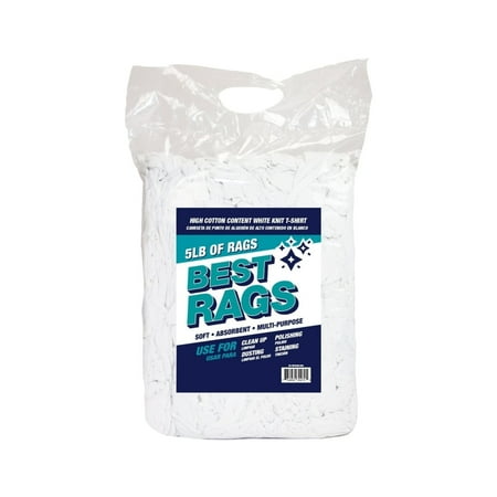 Arkwright Knit Cleaning Rags (5 lb Bag), White, 14x14 to 20x20 in., Multipurpose Reusable Cloths for Garage, Home or Business