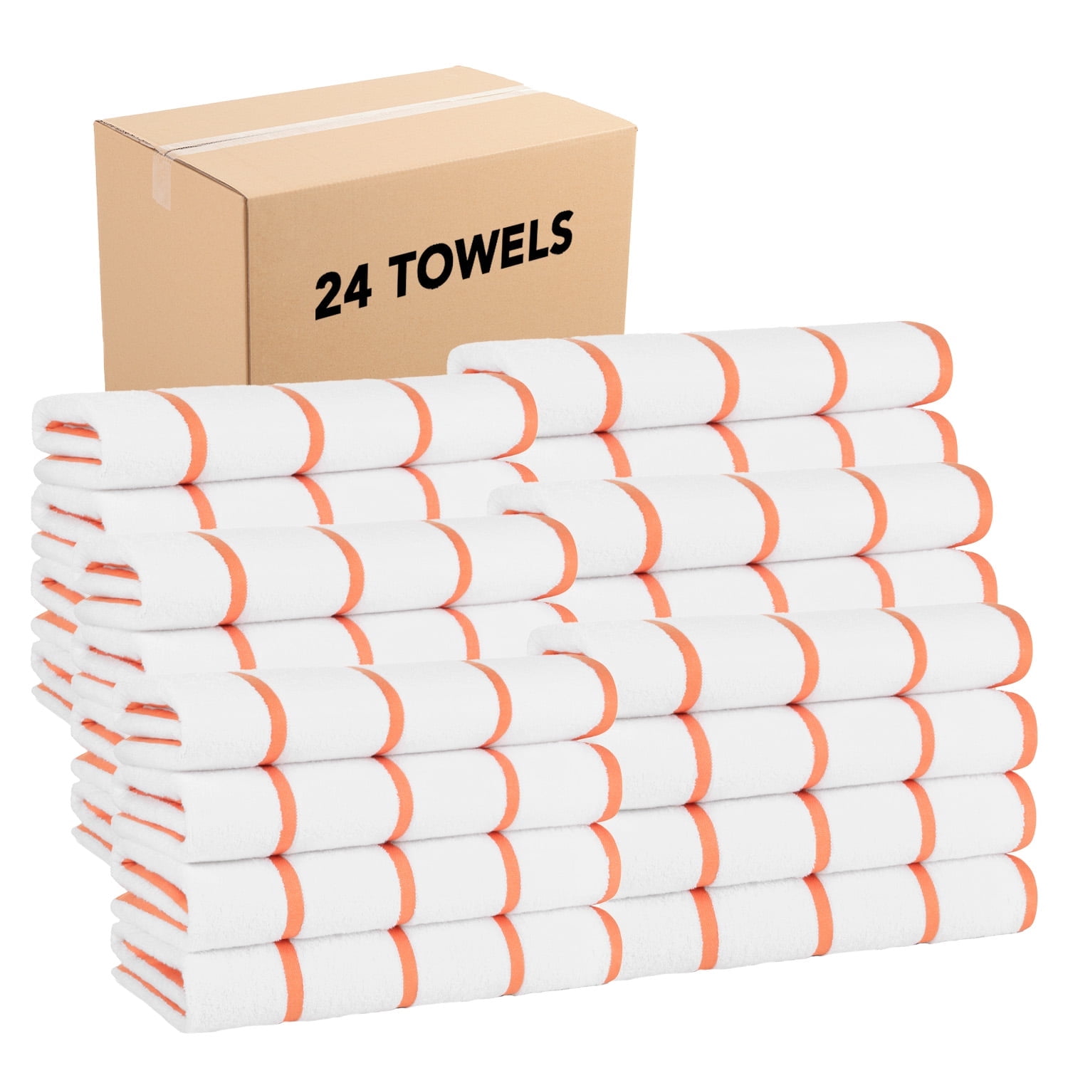 Arkwright Las Rayas Beach Towels - Ring Spun Cotton Pool Towel - 30 x 60 in. - (Case of 24) Orange Stripes
