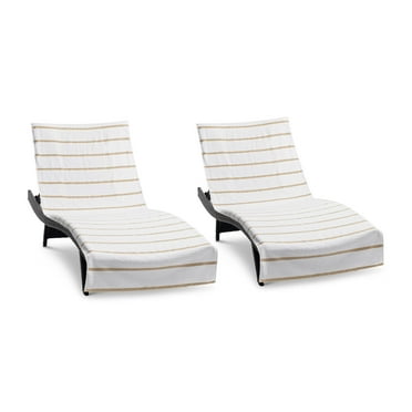 Arkwright Las Rayas Chaise Lounge Cover - 100% Cotton Terry Pool Towel - 30 x 85 in. - (2 Pack) Beige