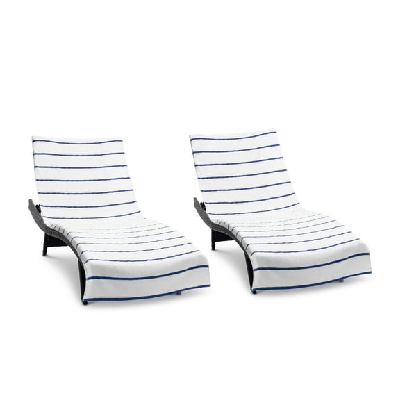 Arkwright Las Rayas Chaise Lounge Cover - 100% Cotton Terry Pool Towel - 30 x 85 in. - (2 Pack) Navy