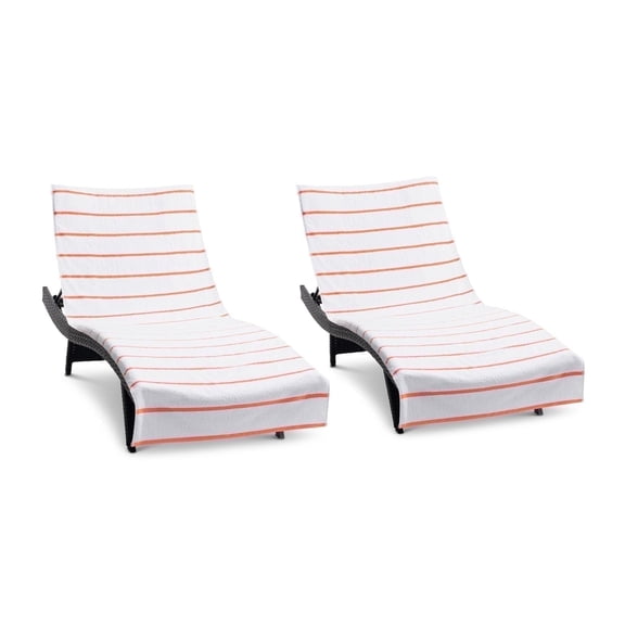 Arkwright Las Rayas Chaise Lounge Cover - 100% Cotton Terry Pool Towel - 30 x 85 in. - (2 Pack) Orange