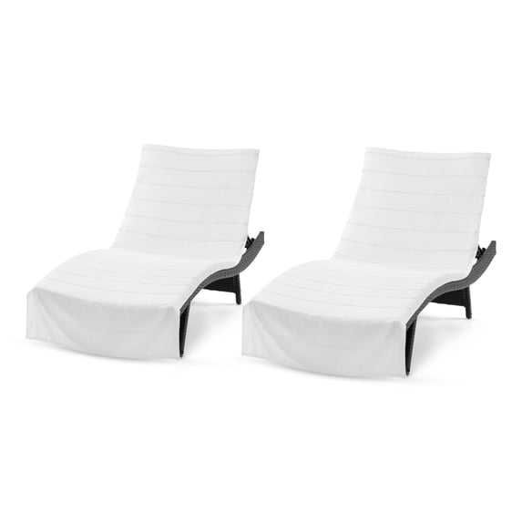 Arkwright Las Rayas Chaise Lounge Cover - 100% Cotton Terry Pool Towel - 30 x 85 in. - (2 Pack) White