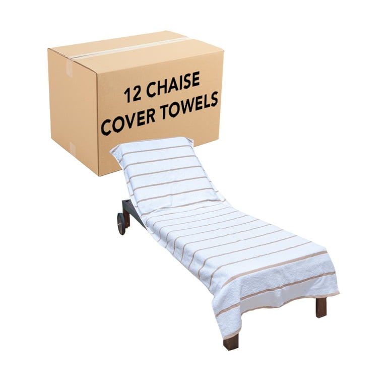 Arkwright Las Rayas Chaise Lounge Cover 100 Cotton Terry Pool Towel 30 x 85 in. Bulk Case of 12 Beige
