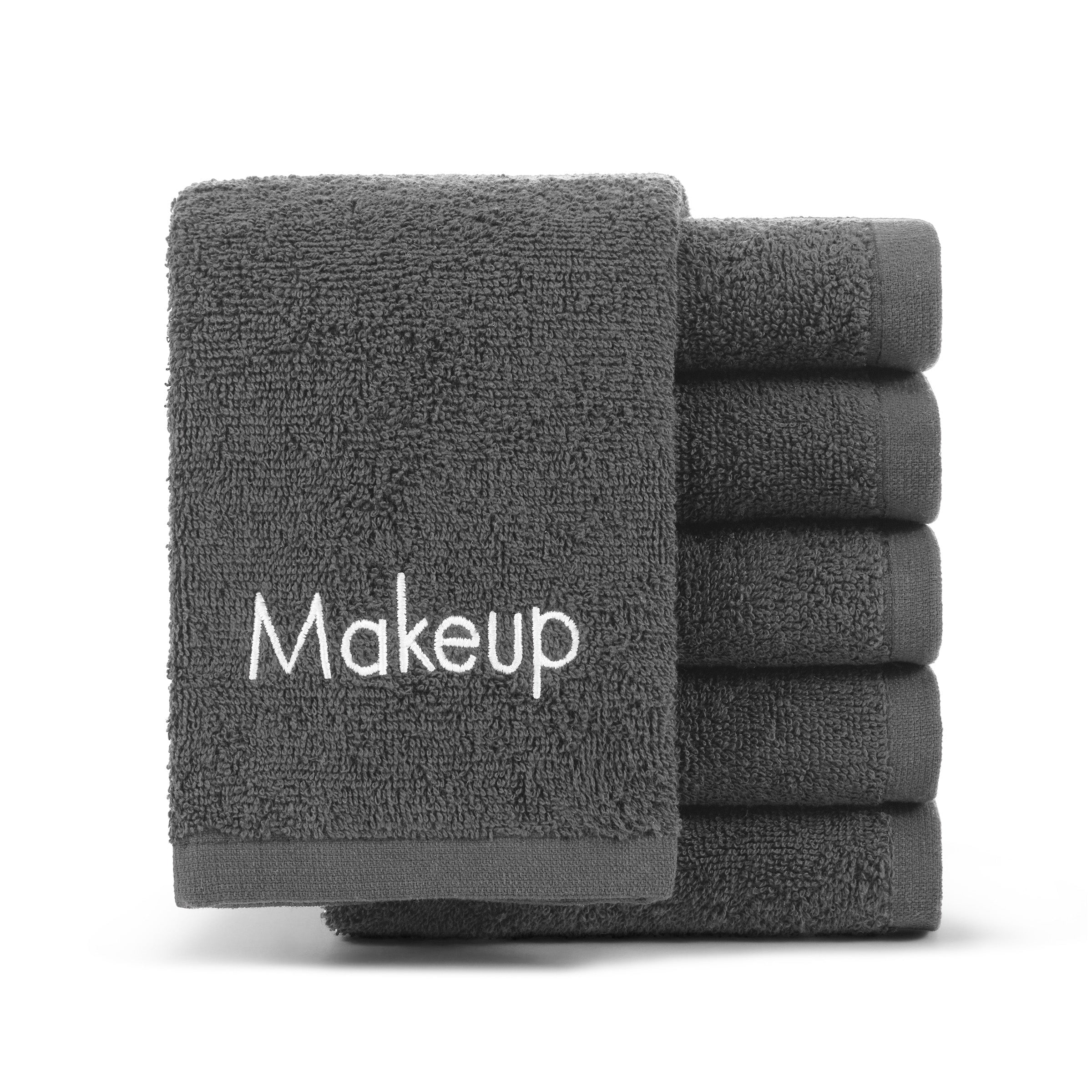 Gray Cotton Embroidered Makeup Removal Washcloth Set, 13x13, Pack of 6