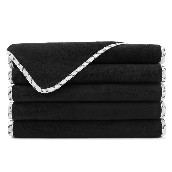 Arkwright Makeup Removal Towels (6-Pack), Soft Coral Fleece, Fingertip Towel Size 11x17, Black with White Border Piping