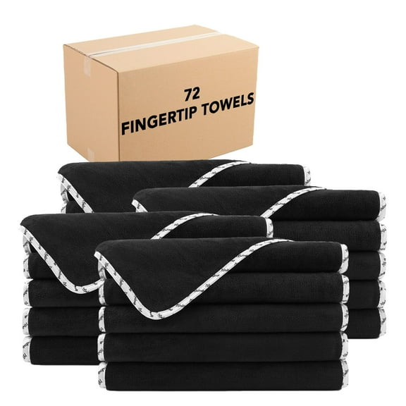 Arkwright Makeup Removal Towels (Bulk Case of 72), Soft Coral Fleece, Fingertip Towel Size 11x17, Black with White Border Piping