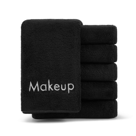 Arkwright Makeup Remover Wash Cloth - Coral Fleece Microfiber Face Towels - 13 x 13 in. - (6 Pack) Black