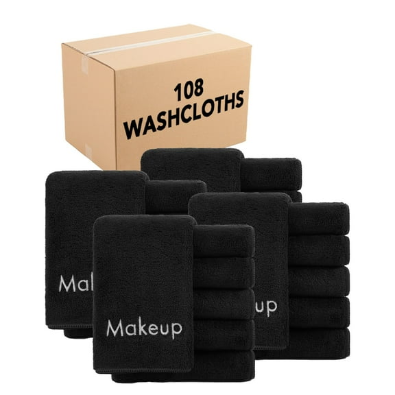Arkwright Makeup Remover Wash Cloth - Coral Fleece Microfiber Face Towels - 13 x 13 in. - (Bulk Case of 108) Black