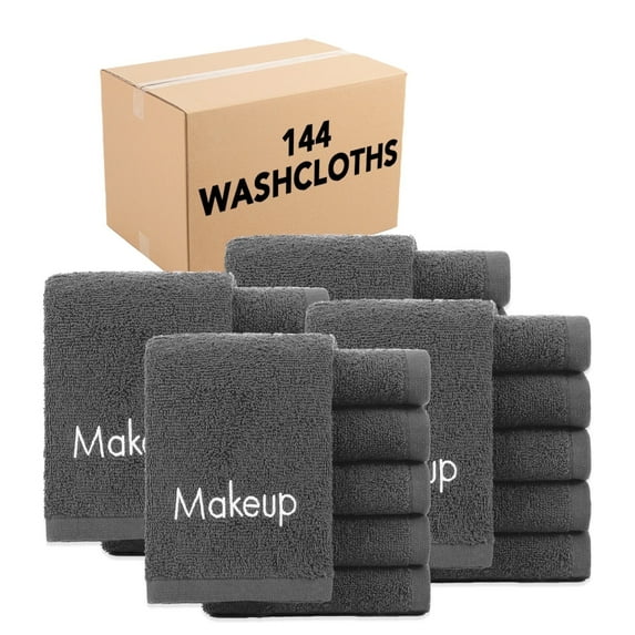 Arkwright Makeup Remover Wash Cloths - 100% Soft Cotton Face Towels - 13 x 13 in. - (Bulk Case of 144) Gray