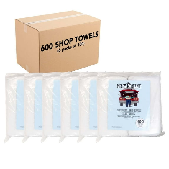 Arkwright Messy Mechanic Shop Cleaning Towels (Bulk Case of 600), Cotton, 12x14, White