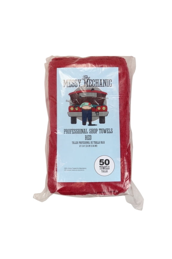Arkwright Messy Mechanic Shop Cleaning Towels (Pack of 50), Cotton, 12x14, Red