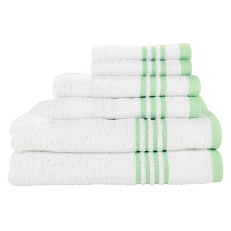 Arkwright 6-Piece Bathroom Towel Set, Green Stripes, 2 Bath Towels, 2 Hand Towels, 2 Washcloths, 100% Soft Cotton