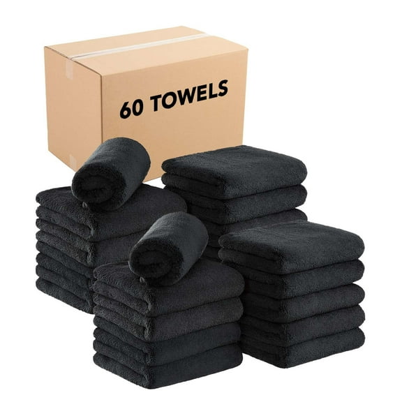 Arkwright Microfiber Bleach-Safe Salon Towels - Soft Coral Fleece - 16 x 27 in - (Bulk Case of 60) Black