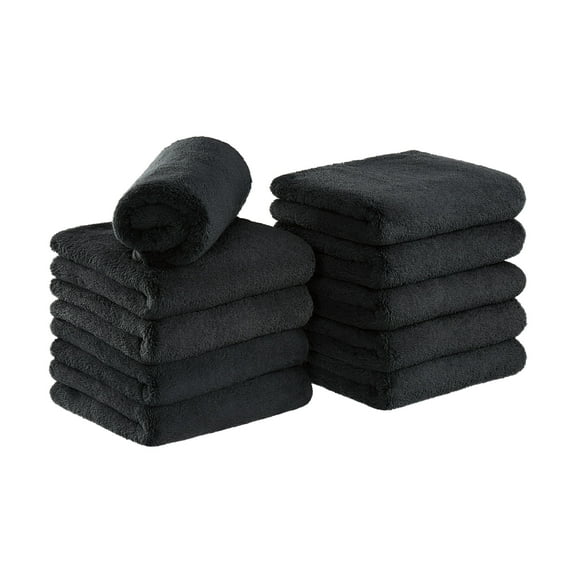 Arkwright Microfiber Bleach-Safe Salon Towels - Soft Coral Fleece - 16 x 27 in - (Pack of 10) Black