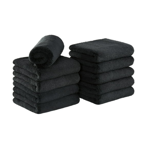 Arkwright Microfiber Bleach-Safe Salon Towels - Soft Coral Fleece - 16 x 27 in - (Pack of 10) Black
