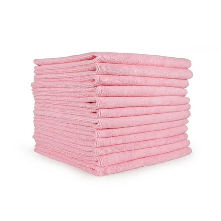 Arkwright Microfiber Cleaning Cloths (12 Pack), 12x12 in., 300 GSM, Reusable Multi-Purpose Cloth, Pink