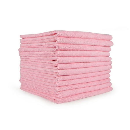 Arkwright Microfiber Cleaning Cloths (12 Pack), Large 16x16 in. Size, Multi-Purpose, Pink, Household or Industrial