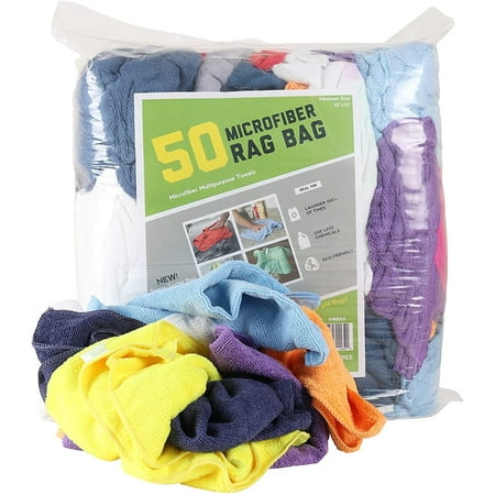 Arkwright Microfiber Cleaning Rags (Bulk Bag of 50), 12x12 in., Assorted Colors, Multipurpose Cleaning Cloths