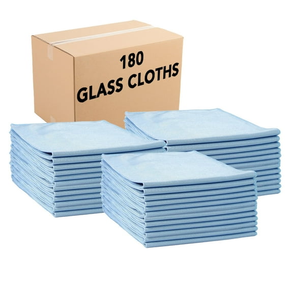 Arkwright Shiny Glass Cleaning Cloths (Bulk Case of 180), Microfiber, 16x16, Blue, Reusable, Streak Free