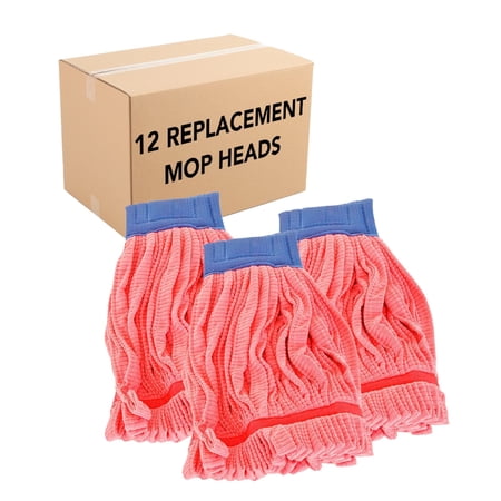 Arkwright Microfiber Tube Mop Heads (Bulk Case of 12), 21 oz, Highly Absorbent, Quick Drying, Red