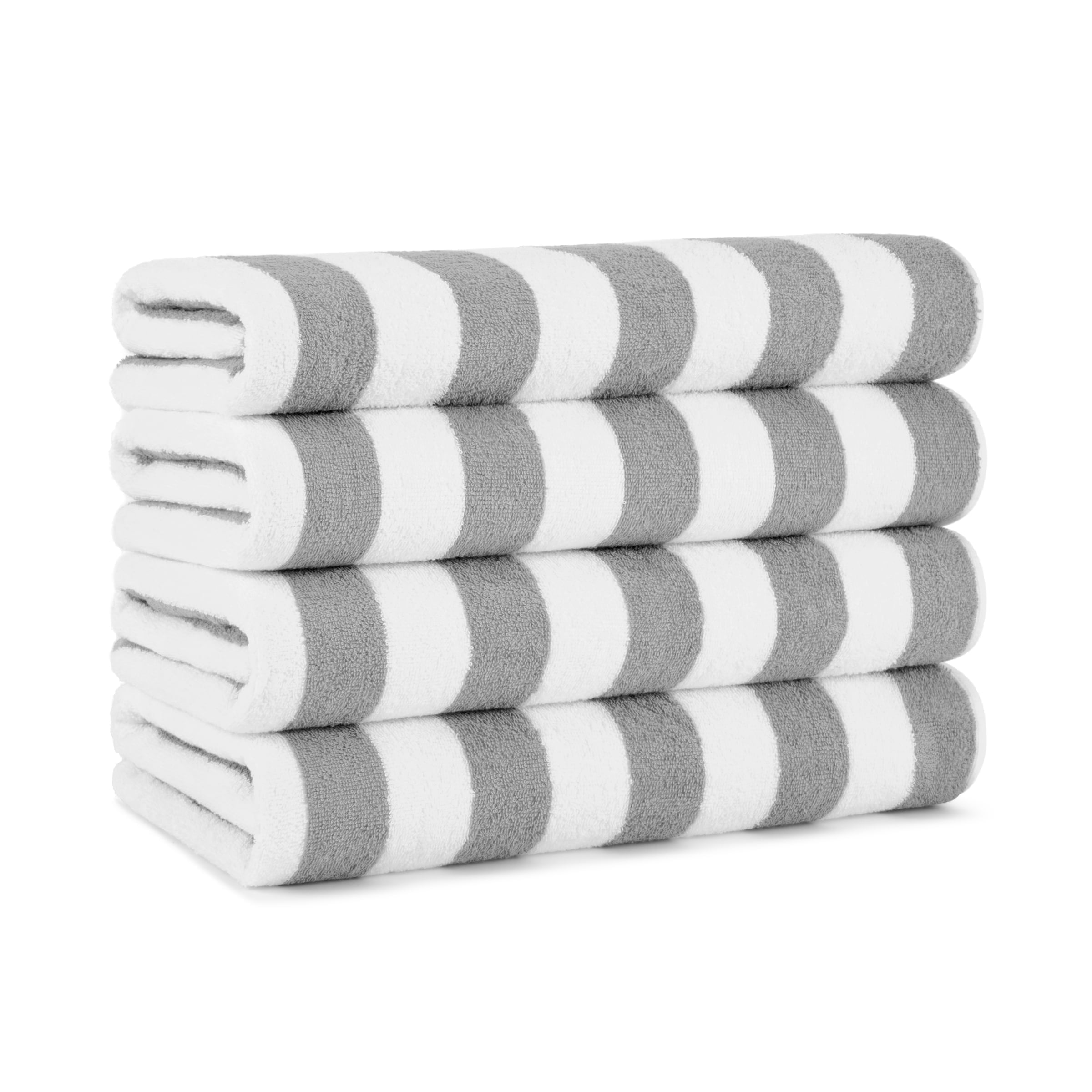 Oversized Light Grey and White Cotton Striped Beach Towels - 4 Pack