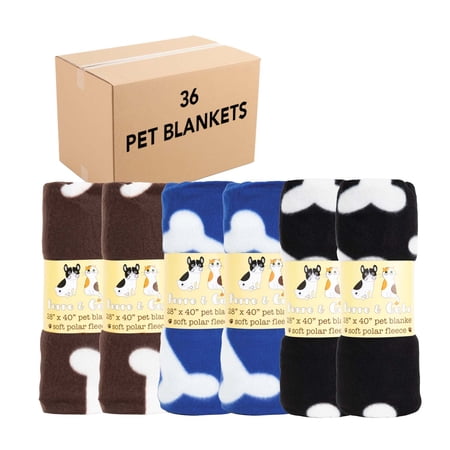 Arkwright Pet Blankets (Bulk Case of 36), Paws Pattern, 28x40 in., Assorted Colors, Soft Polar Fleece