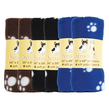 Arkwright Pet Blankets (Pack of 6), 24x28, Paws Pattern, Assorted Colors, Soft Polar Fleece