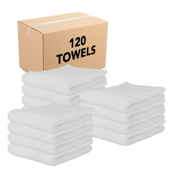 Arkwright Plush Terry Car Cleaning Towels (Bulk Case of 120), 16x27 Inch, Cotton, White