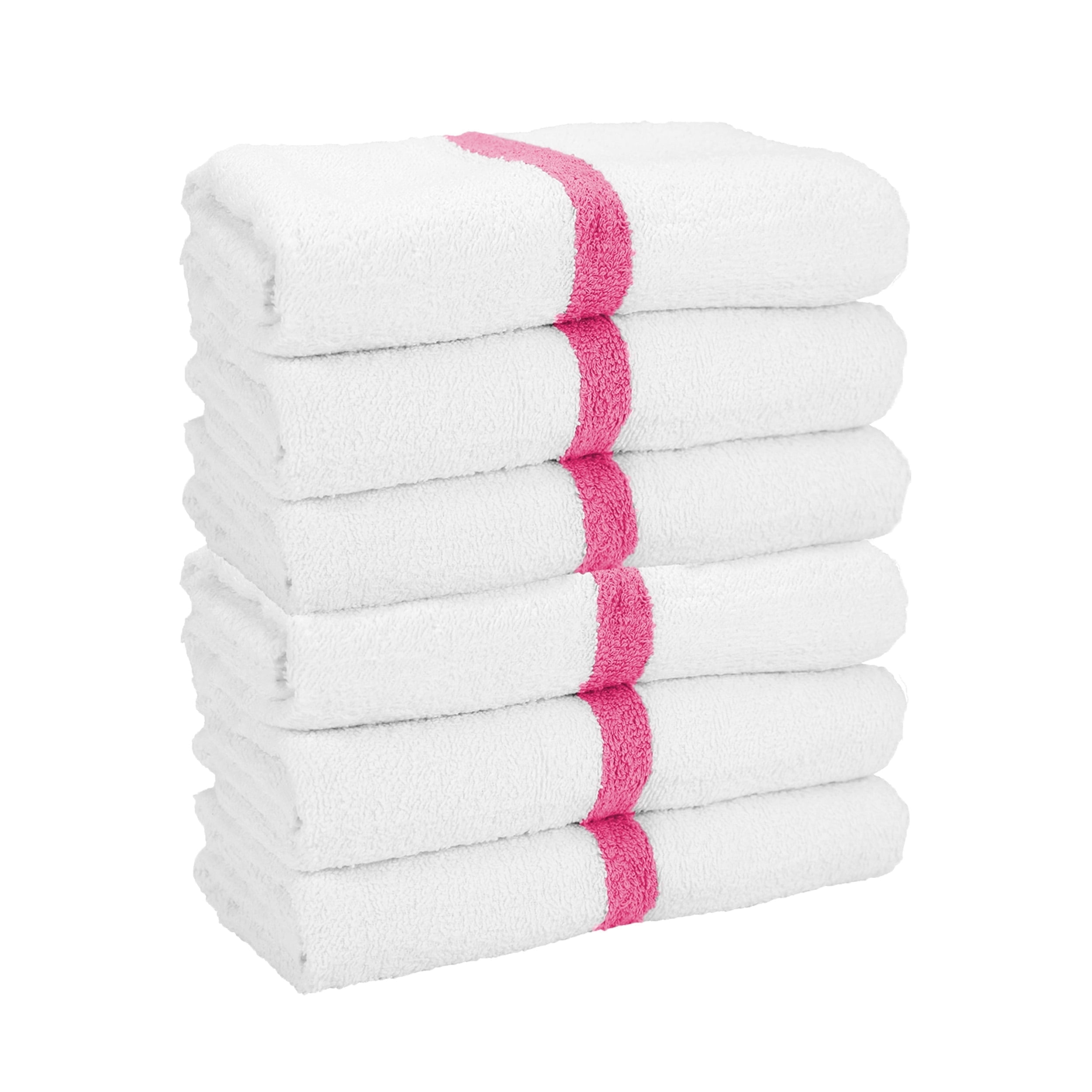 Arkwright Power Gym Bath Towels (6 Pack), 22x44 in., White with Pink Stripe, Soft Cotton