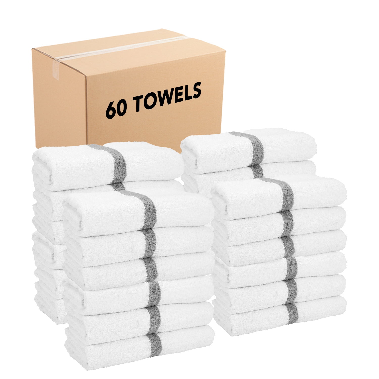 Arkwright Power Gym Bath Towels (Bulk Case of 60), White with Grey ...
