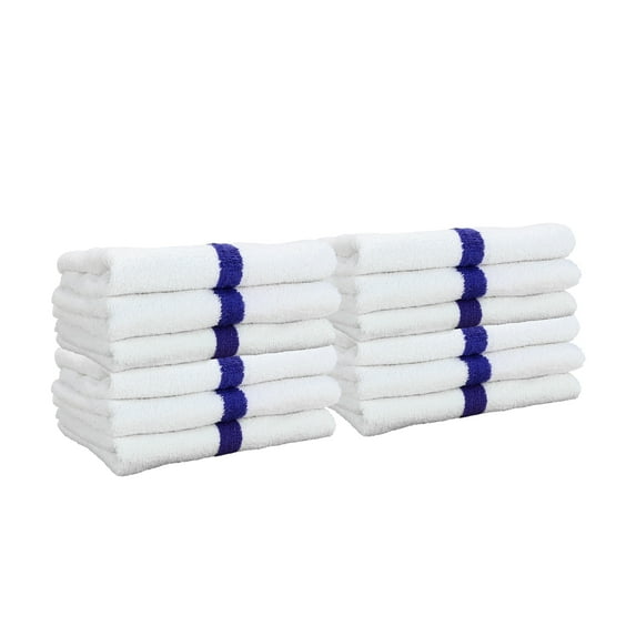 Arkwright Power Gym Hand Towels (12 Pack), 16x27 in., Soft Cotton, White with Blue Stripe